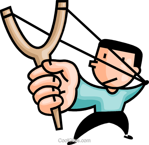 Boy With A Slingshot Royalty Free Vector Clip Art Illustration - Elastic Potential Energy Clipart (480x467), Png Download