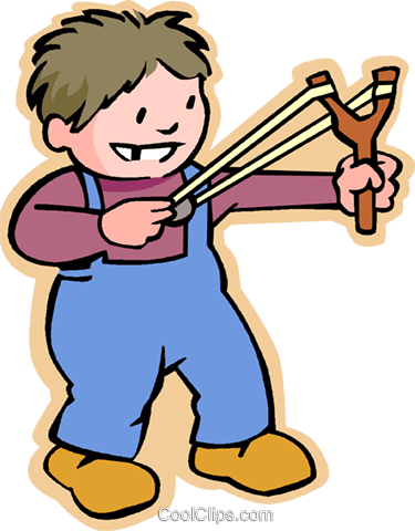 Little Boy With A Slingshot Royalty Free Vector Clip - Menino Com Estilingue Desenho (375x480), Png Download