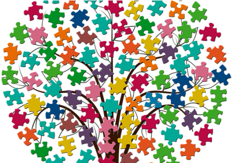 Families Of Children Ages 12 Under Are Invited To Check - Tree With Puzzle Pieces As Leaves (845x321), Png Download