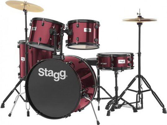 5pcs Drumsets - Stagg Red Drum Kit With Black Hardware (600x600), Png Download