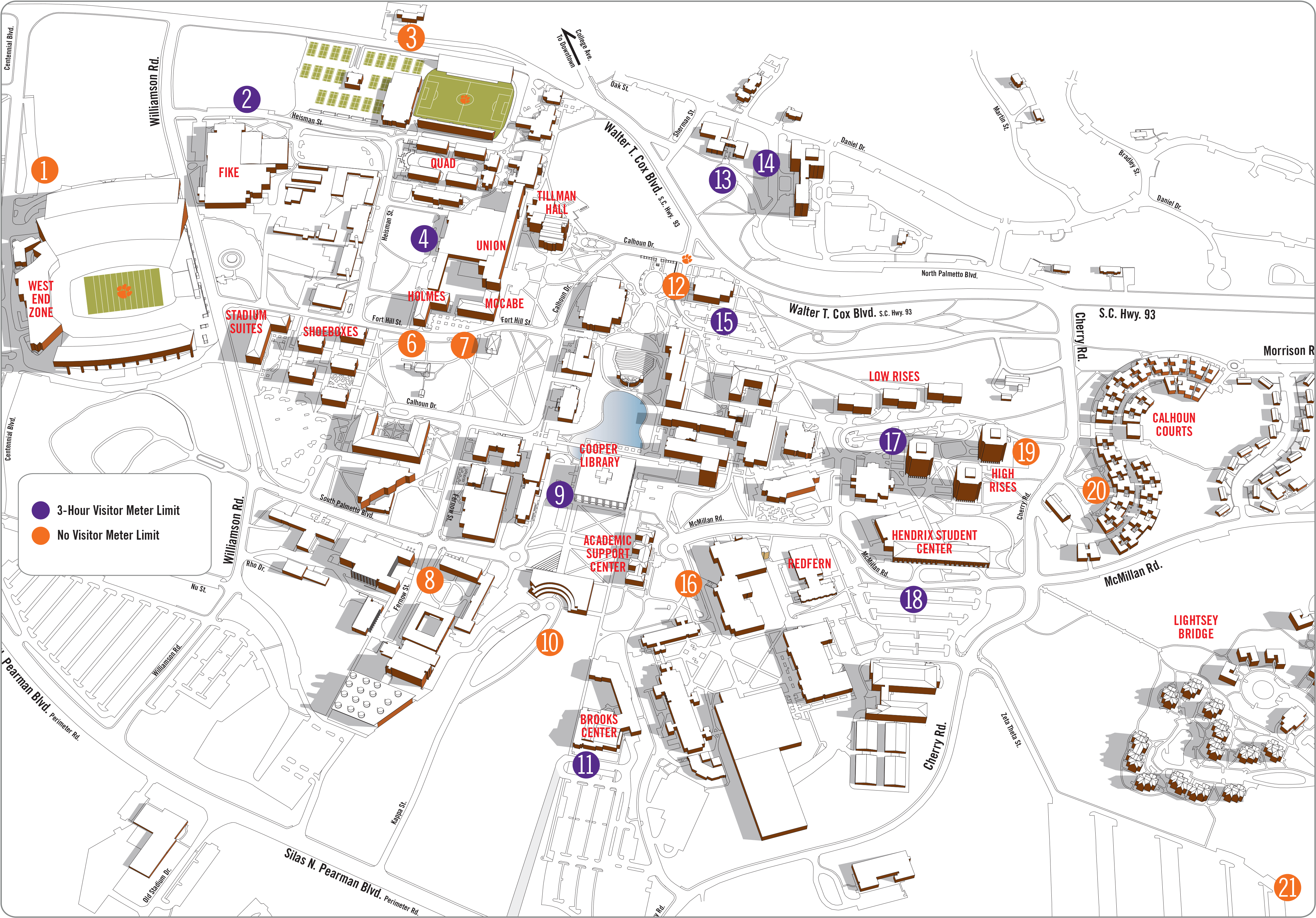Meter Map Visitor - Clemson University Map (4368x3054), Png Download