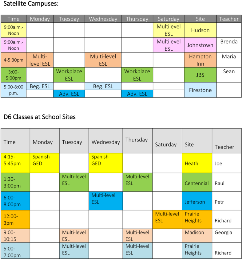 Class Schedule Adult Esl For Fall 2018final-1 - Portable Network Graphics (1000x1294), Png Download