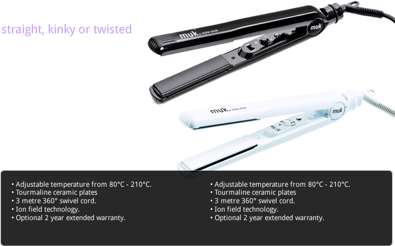 White Muk Hair Iron 80°c - Muk Style Stick Black Hair Straightener Black (800x500), Png Download