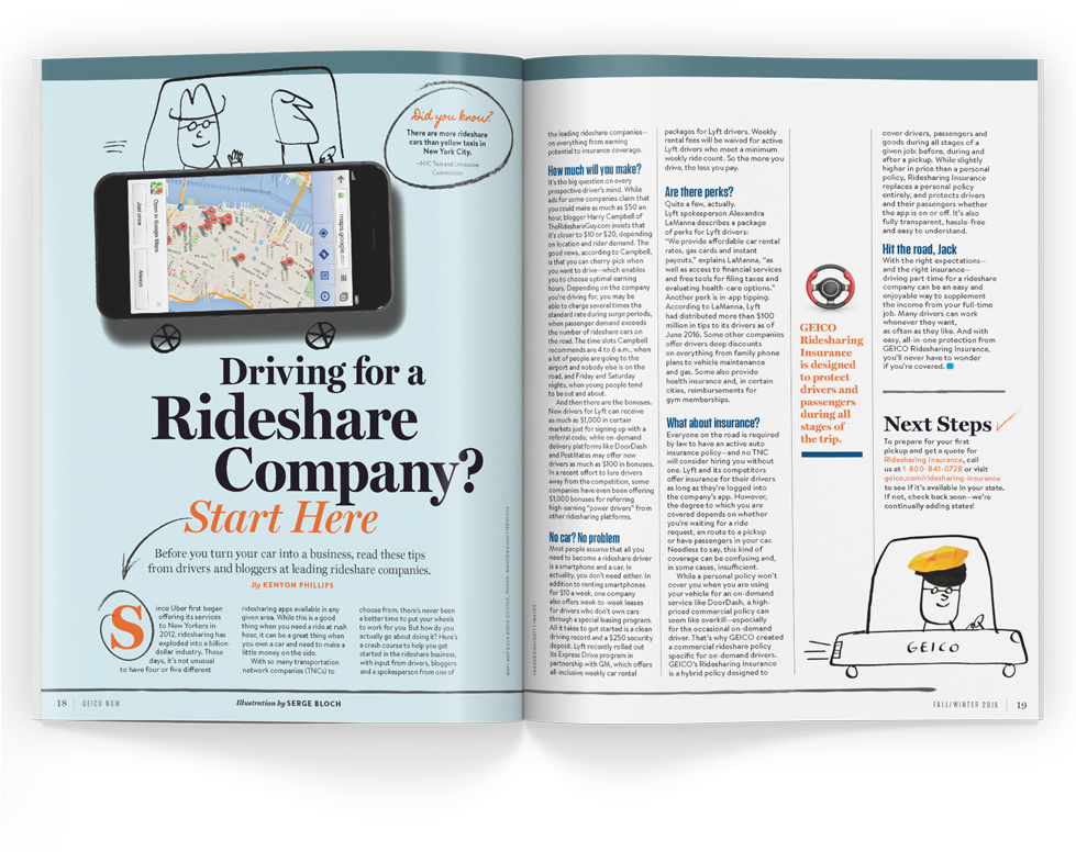 Geico Now Magazine "driving For A Rideshare Company" - Tiggy Legge Bourke (978x804), Png Download