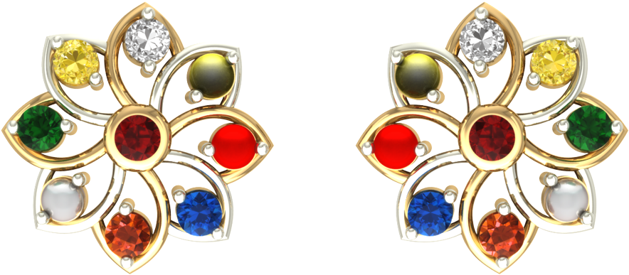 Navratna Free Png Image - Navarthna Studs Gold Designs (900x900), Png Download