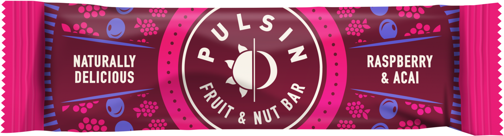 Raspberry & Açai Fruit & Nut Bar - Pulsin Peanut Choc Chip Raw Choc Brow 50g (1800x1273), Png Download