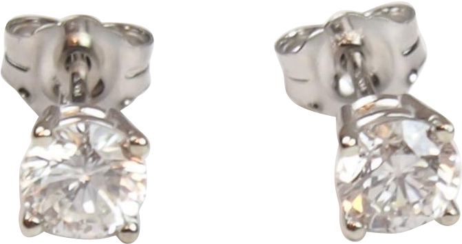 Vintage 14k White Gold .83 Ctw Diamond Stud Earrings (670x670), Png Download