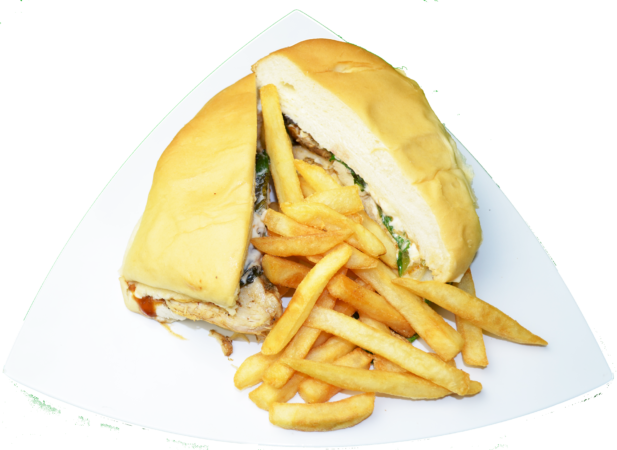 Jerk Chicken Pork & Fries - French Fries (617x450), Png Download