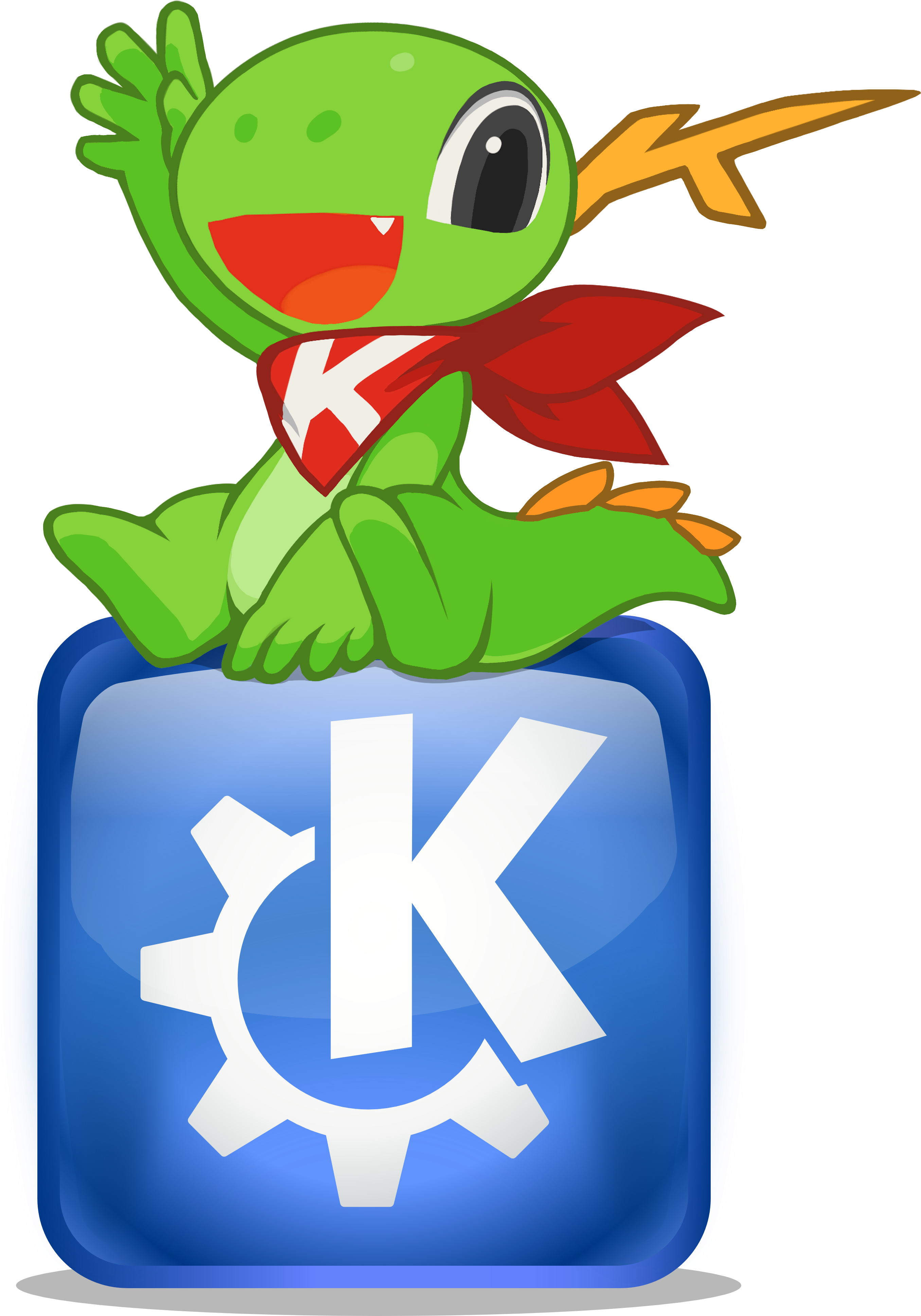 Kde Mascot Konqi With Kde Oxygen Logo (3497x4947), Png Download