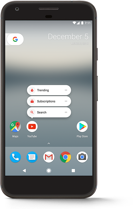 App Shortcuts Youtube Final Width - Google Pixel Xl 128gb Black (581x743), Png Download