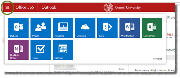 The Icon At The Far Left Is The App Launcher, Where - Aplicativos Do Office 365 (577x252), Png Download