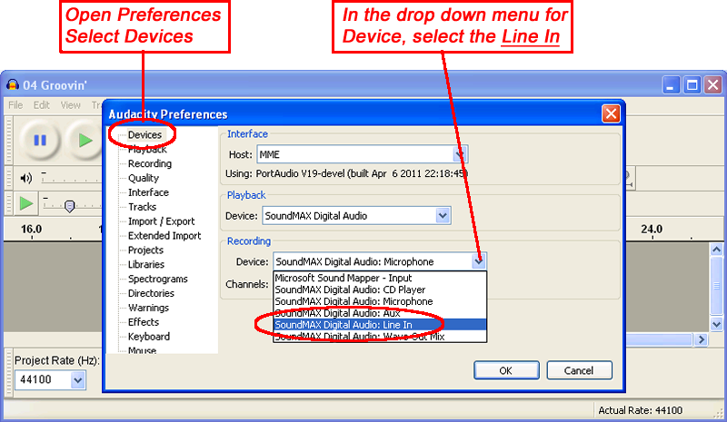 Tell Audacity To Start Monitoring The Line In, And - Audacity Line (800x465), Png Download