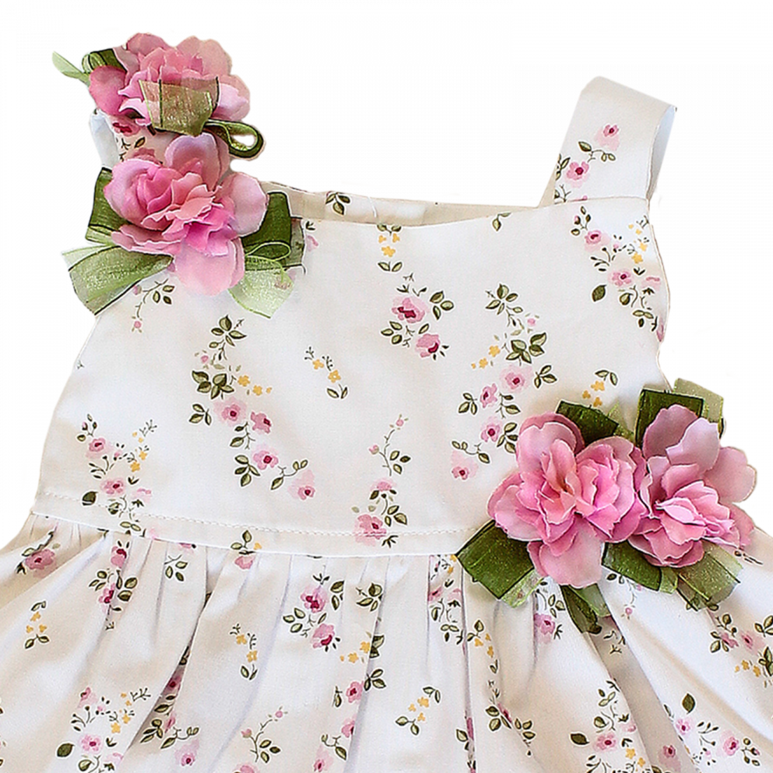 Dress In White Cotton With Floral Print - Artificial Flower (1100x1100), Png Download