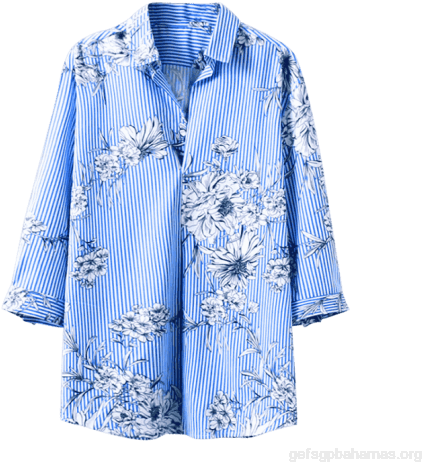 Floral Print Striped Longline Shirt - Shirt (500x500), Png Download