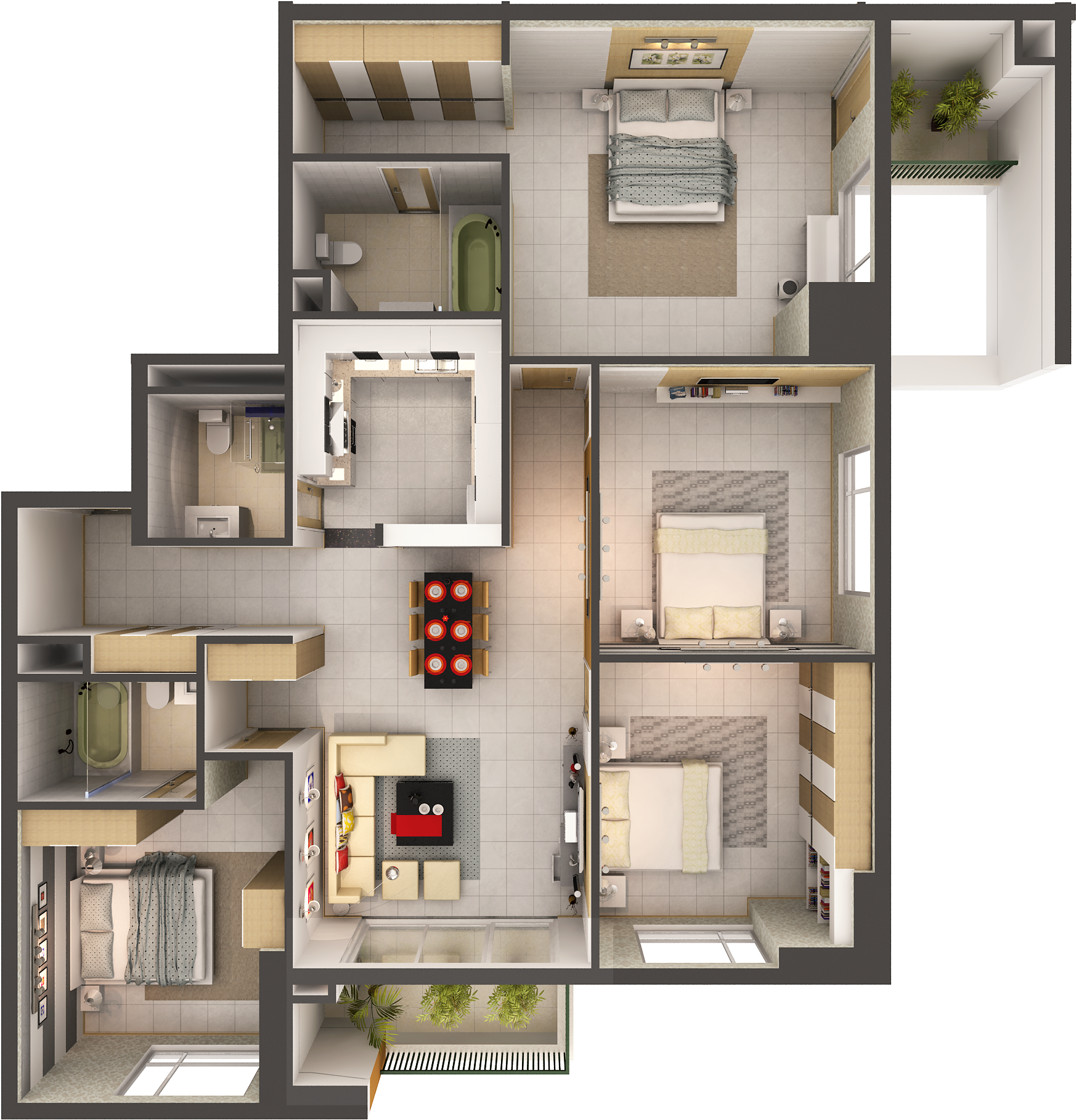 Best House Interior 3d Model - Apartment Intern 3d Model (2500x2083), Png Download