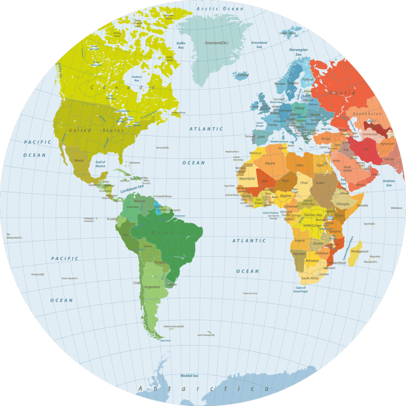 World Map Linoleum Round Mat D-2 - World Map Round Png (800x800), Png Download