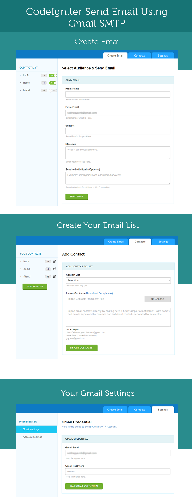 Codeigniter Send Email Gmail Smtp - Email (736x1900), Png Download