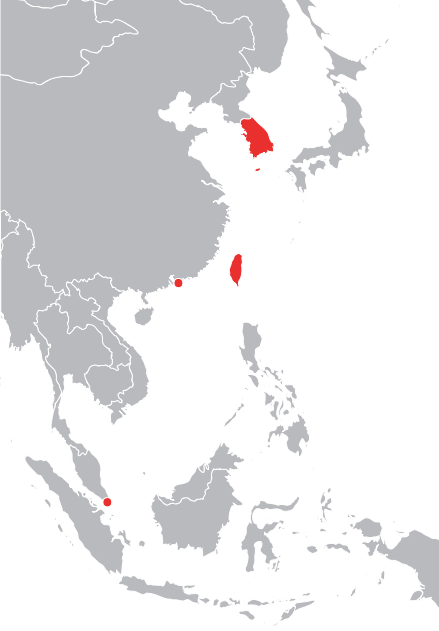 Four Asian Tigers - Four Asian Tigers Map (439x631), Png Download