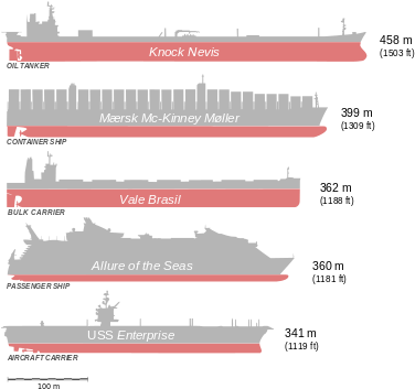 Size Comparison Of Some Of The Longest Ships Ever Constructed - M V Mærsk Mc Kinney Møller (400x377), Png Download