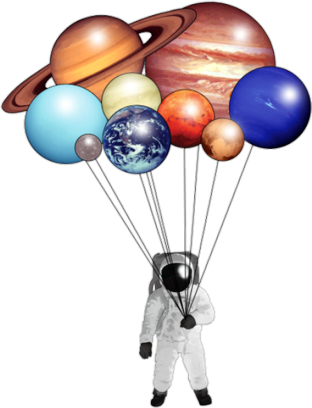 Fteplanet Planet Astronaut Balloons - Drawings Astronaut Holding Planet Balloons (720x665), Png Download