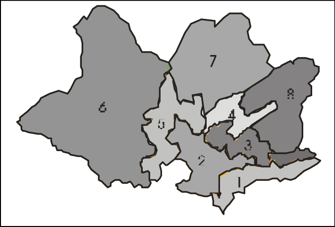 Mapa De Montevideo Dividido En Ocho Zonas Según Índice - Mapa Montevideo Png (676x458), Png Download