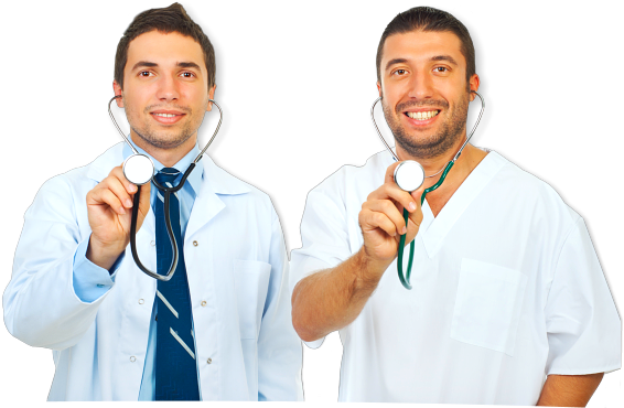 2 Doctors Wearing Stethoscope - 2 Doctors (605x394), Png Download