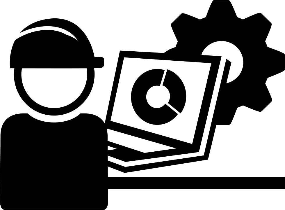 Industry Worker With Cap Protection And A Laptop Comments - Industry Icon Png Black And White (980x720), Png Download