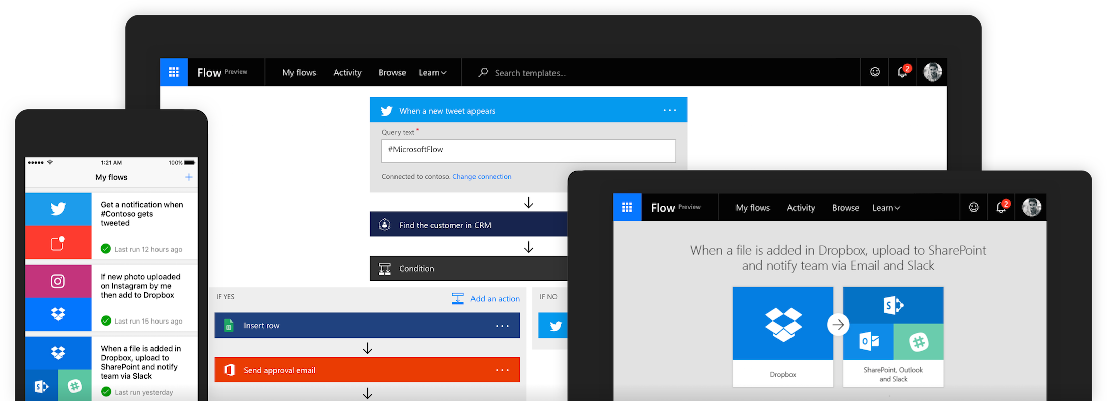 Microsoft Flow, The Company's Workflow Management Tool, - Microsoft Flow (2200x797), Png Download