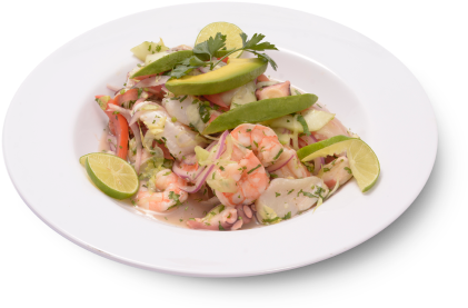 Frescas Legumbres Del Campo Mixteadas Con Mariscos - Ensalada De Camaron Png (439x289), Png Download