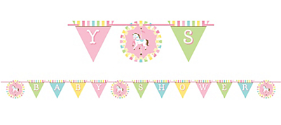 Baby Shower Banner - Carousel Baby Shower Ribbon Banner (400x544), Png Download