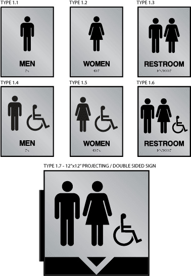 Ada Restroom Signs - Acrylic Glow In The Dark Restroom Braille Sign - 9"h (401x569), Png Download