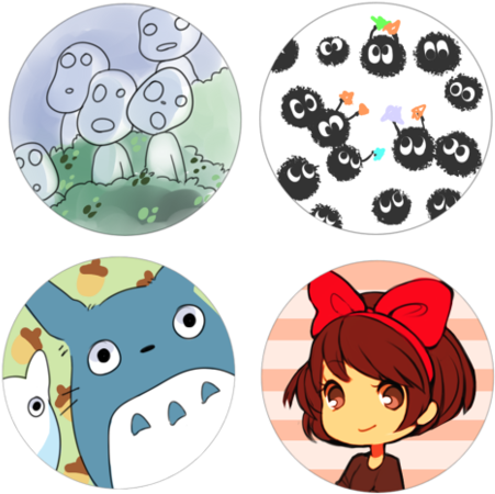 5in Buttons From Studio Ghibli Featuring Kiki, Totoro, - Cartoon (483x479), Png Download