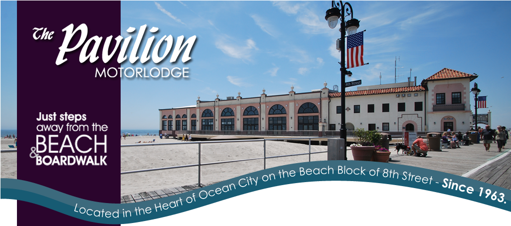 Located In The Heart Of Ocean City On The Beach Block - Pavilion Lodge Ocean City Nj (1400x452), Png Download