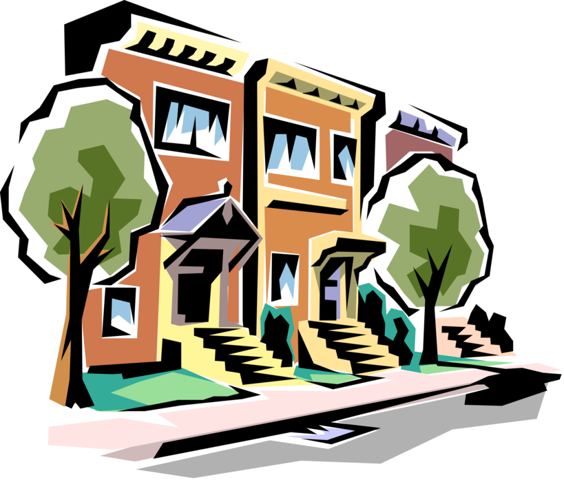 Vector Illustration Of Urban City Street With Townhouses - Ring Toss Clip Art (819x700), Png Download