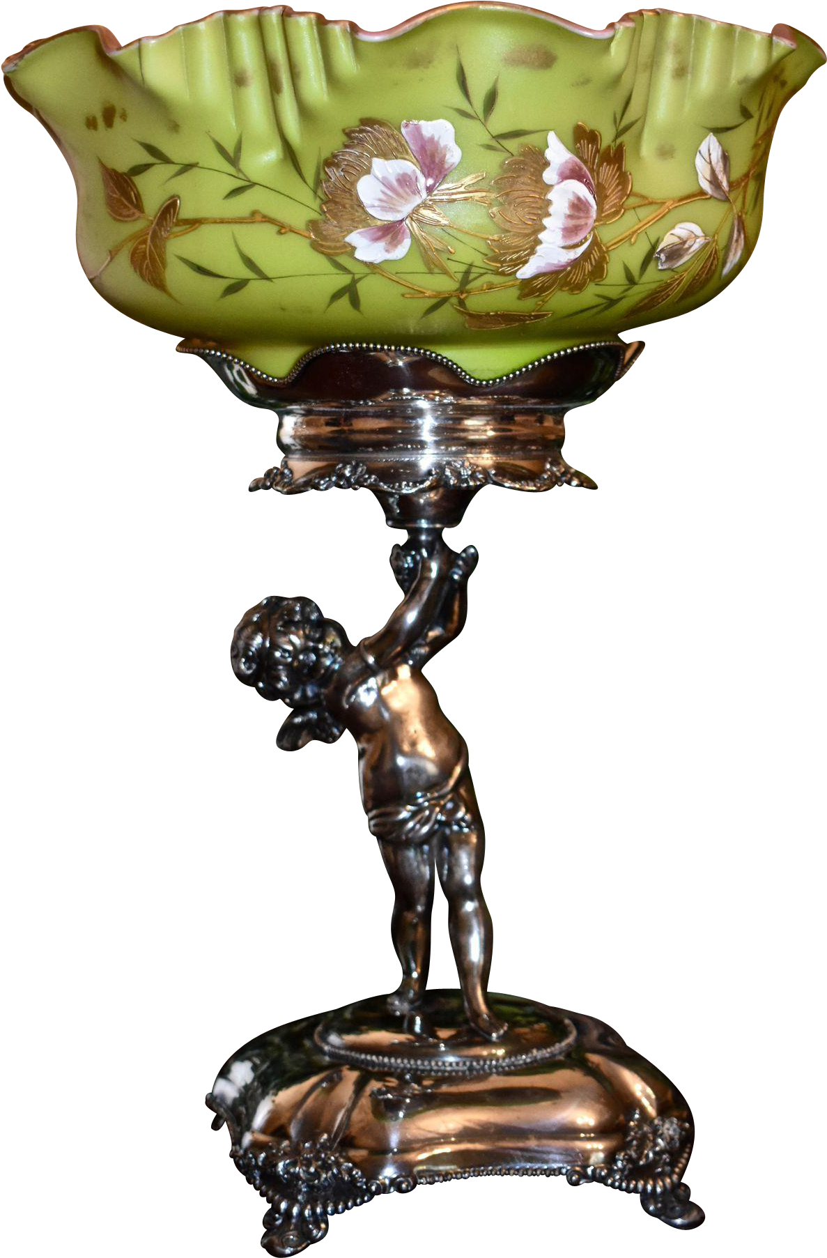 Rare Cased Art Glass Brides Bowl Chartreuse Exterior - Tableware (1804x1804), Png Download