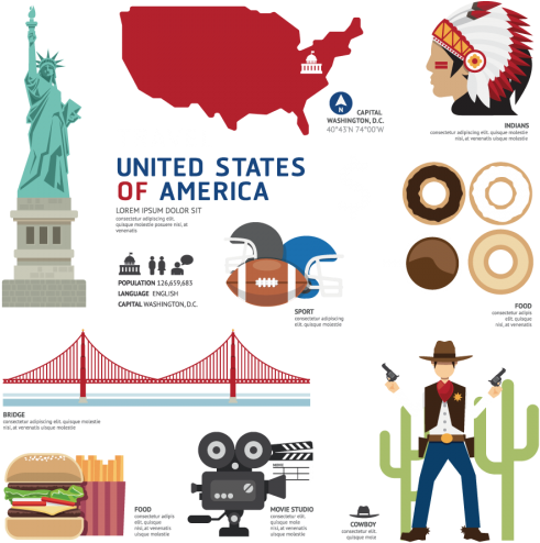 América Mapa Estatua De La Libertad Indios Rugby Golden - Vector Graphics (500x500), Png Download