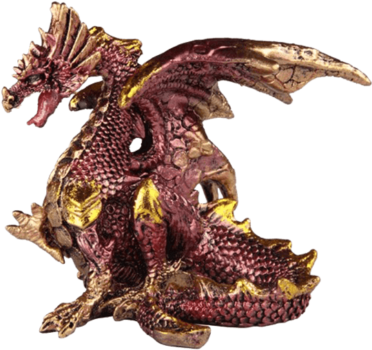 Small Seated Ruby And Gold Dragon Statue - Gold (555x555), Png Download