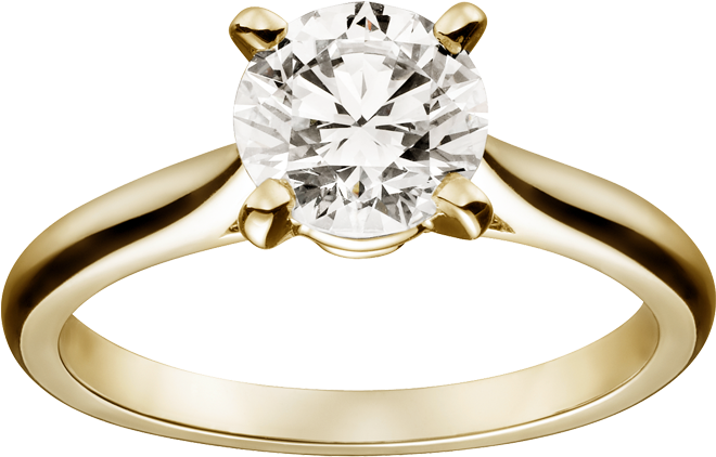 Engagement Rings Yellow Gold, Diamond - Cartier Solitaire Engagement Ring Gold (1000x1000), Png Download