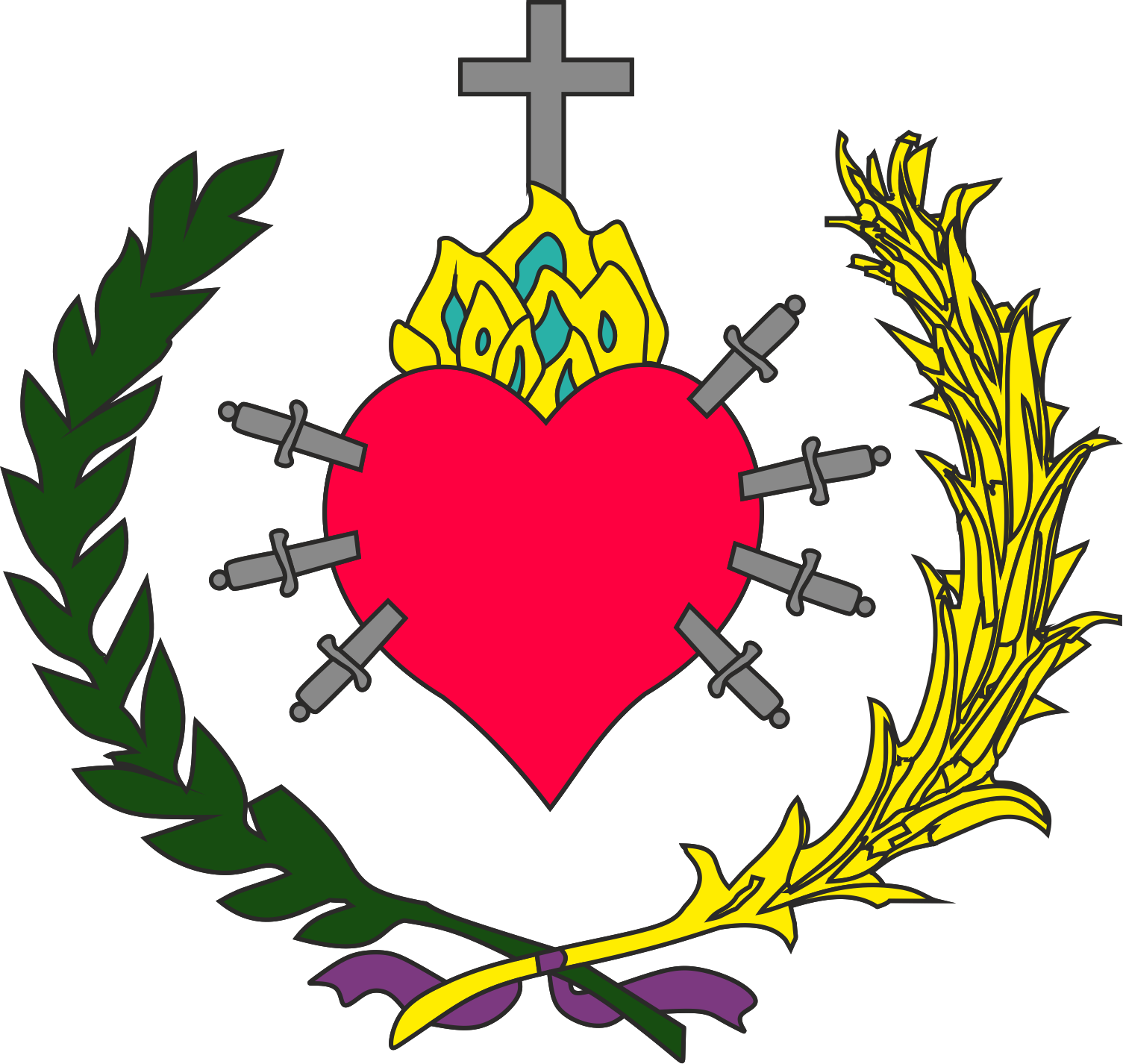 El Escudo De La Hermandad Representa El Símbolo Tradicional - Corazon De Maria Con 7 Espadas (1505x1426), Png Download