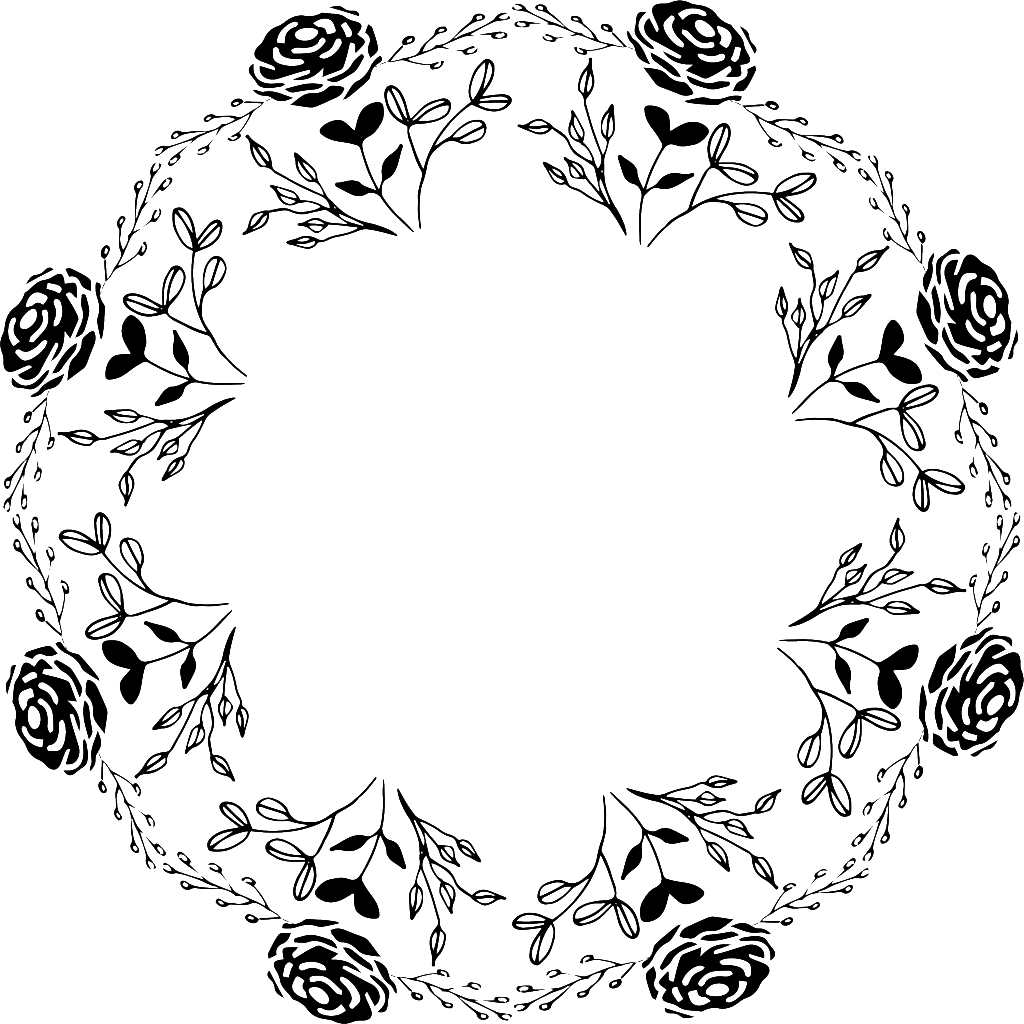 Rose Ring Black And White Wreath - Flower (1024x1024), Png Download