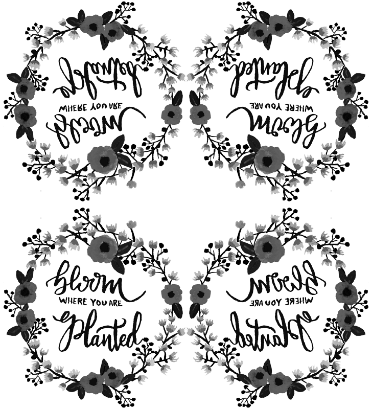 Black & White Bloom Where You Are Planted Wreath Fabric - Spoonflower, Inc. (728x800), Png Download