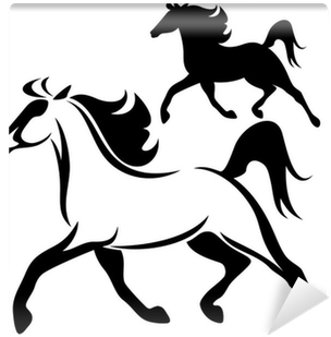 Running Horse Vector Outline And Silhouette Wall Mural - Running Horse Embroidery Design (400x400), Png Download