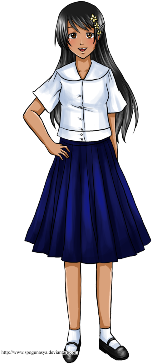 Picture Transparent Library Collar Drawing Anime Uniform - Girl In Philippine School Uniform (611x1308), Png Download