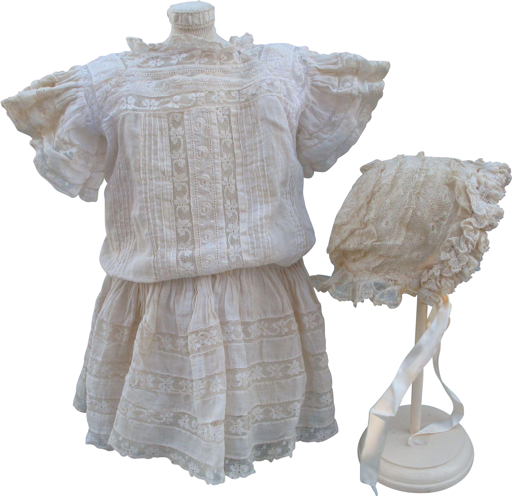 Lovely Classic Antique Lace Dress And Matching Bonnet - Ruffle (1679x1679), Png Download