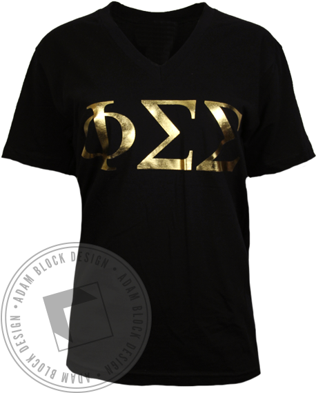 Phi Sigma Sigma Gold Greek Letters Vneck Tshirt - Active Shirt (464x585), Png Download