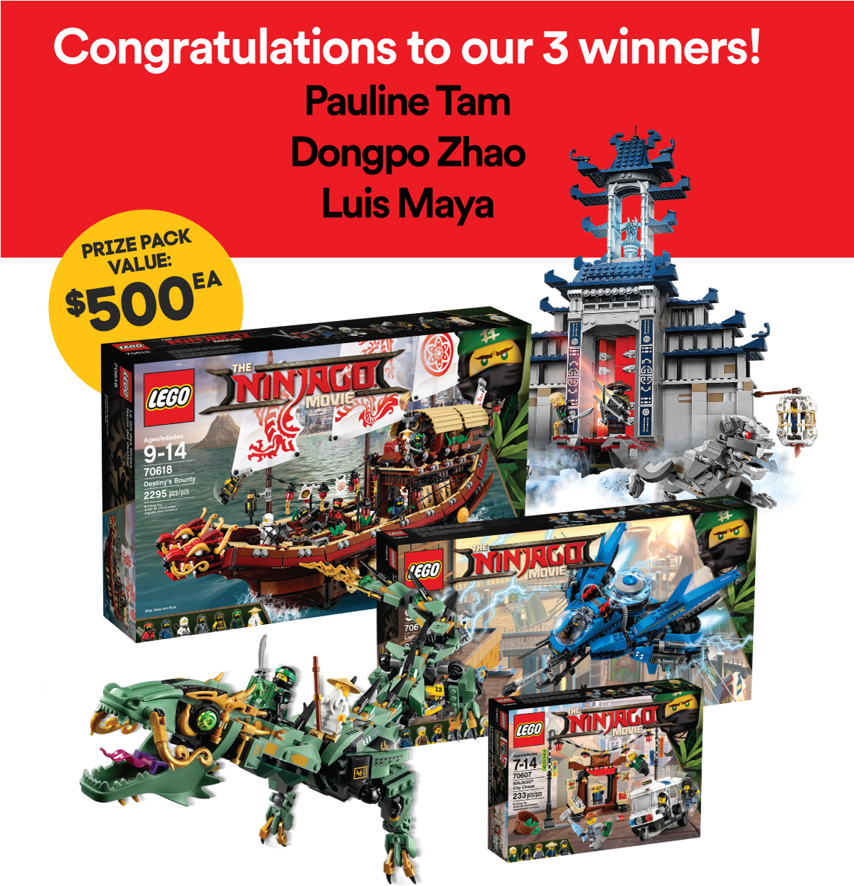 Enter To Win 1 Of 3 Lego Ninjago Prize Packs - Lego 70618 Ninjago Movie Destiny's Bounty (1200x1296), Png Download