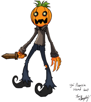 Steve The Pumpkin-head - Cartoon (310x421), Png Download