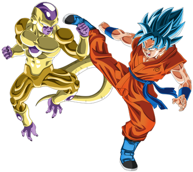 Gold Frieza Vs Ssgss Goku No Aura By Dragonballaffinity - Goku Vs Golden Freezer Png (397x350), Png Download