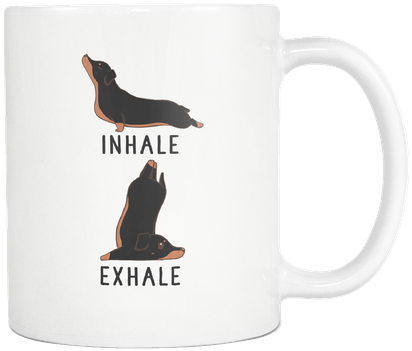 Inhale Exhale Black And Tan Dachshund Yoga Coffee Mug, - Dachshund Yoga (450x450), Png Download