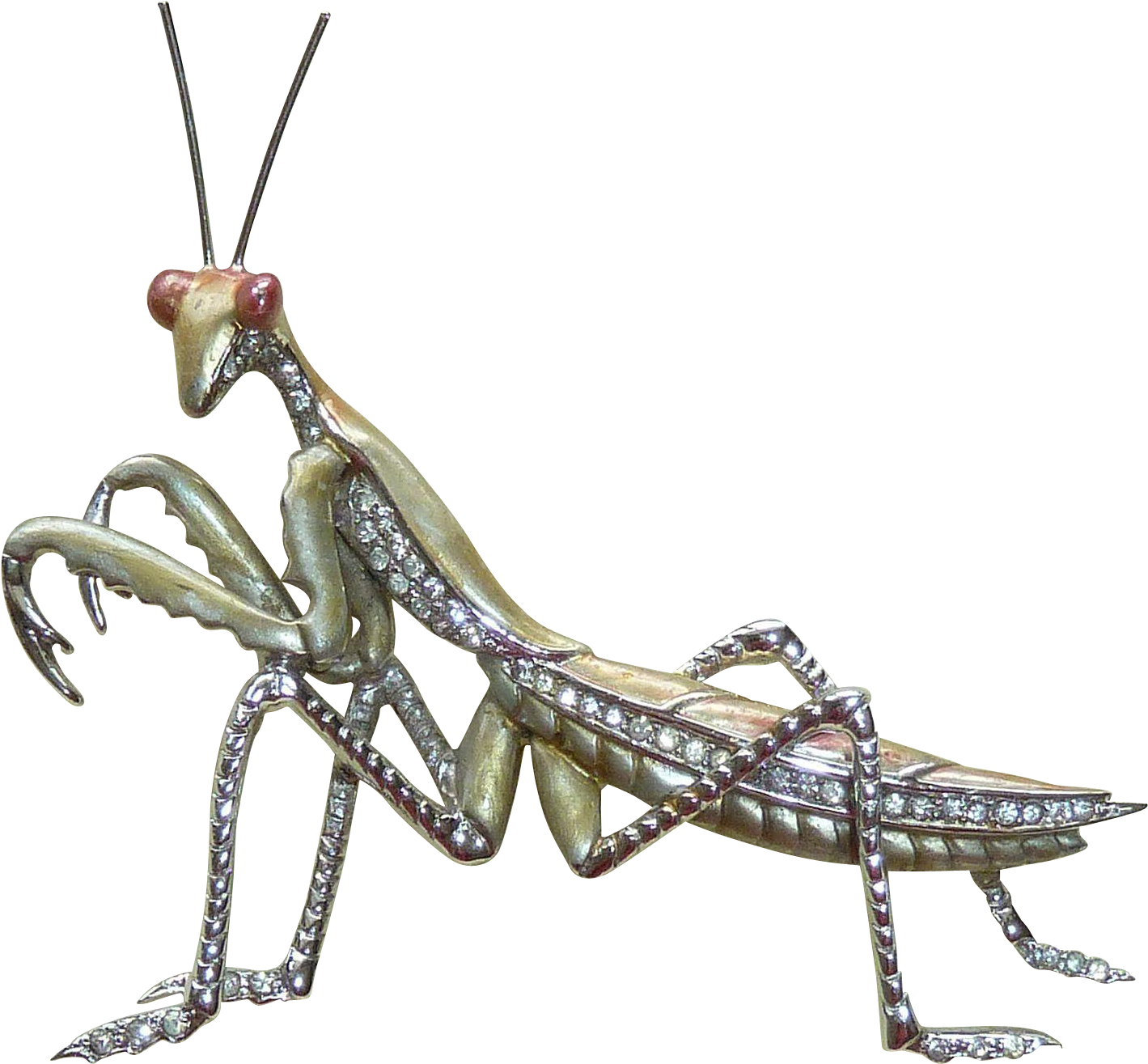 Boucher Rhinestone Enamel Praying Mantis Vintage Pin - Mantidae (1418x1418), Png Download